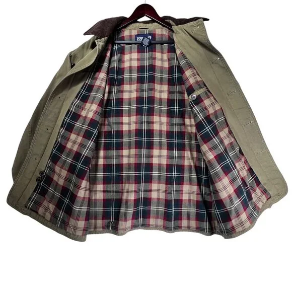 Lands End Mens Canvas XL Barn Coat Corduroy Collar Button Front Brown Tan Lined - Picture 8 of 16